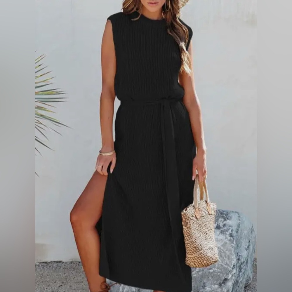 Knitted Black Sleeveless boho Dress